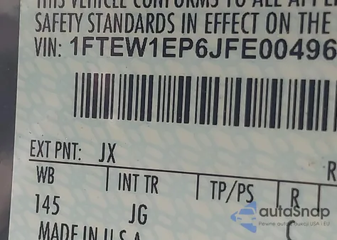 2018 Ford F-150 Xl from USA, damaged, VIN 1FTEW1EP6JFE00496